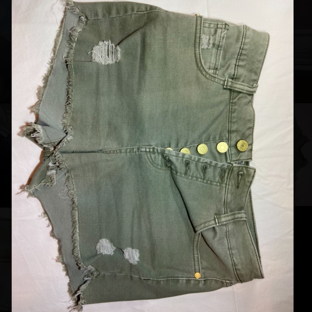 Refuge shorts, size 8, grey with a hint of darker green color, stretchy material